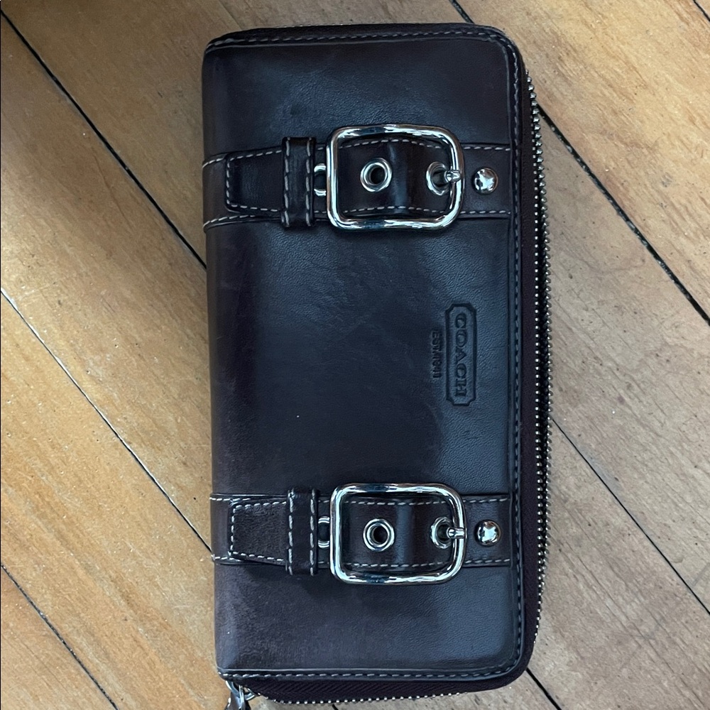 Coach Brown Leather Wallet with Silver Buckles